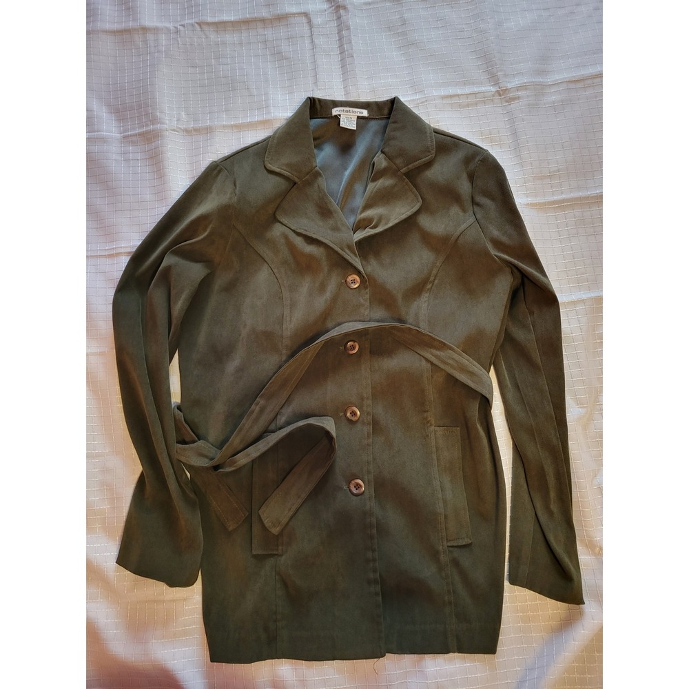 Notations Womens Olive Green Faux Suede Belted Jacket Y2K Blazer Size M